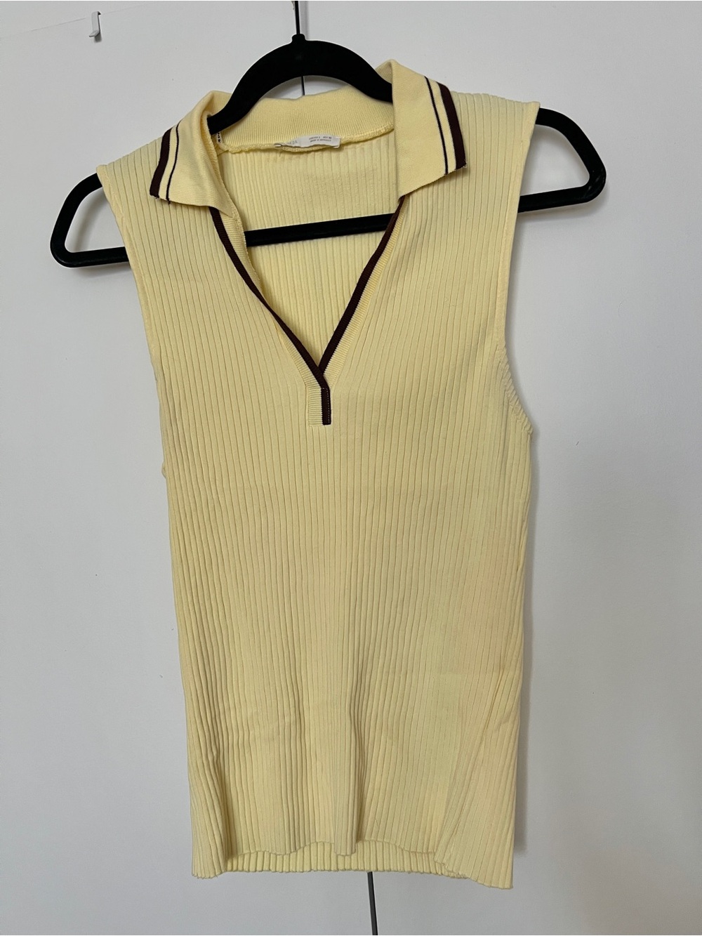 Zara Yellow Knit Polo with Brown Trim